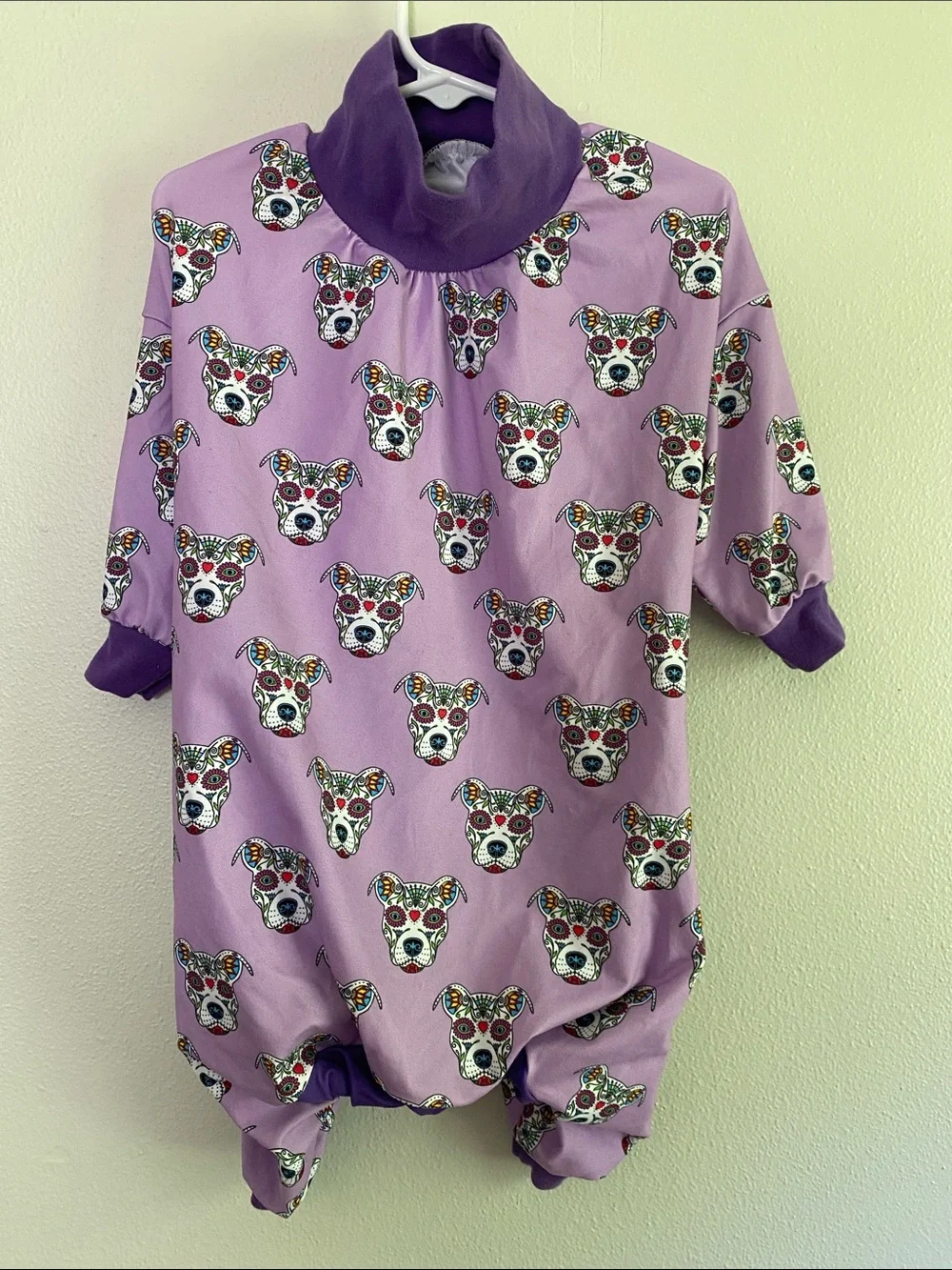Dog clothing, Purple Sugar Skull Print Dog Pajamas- Size Medium